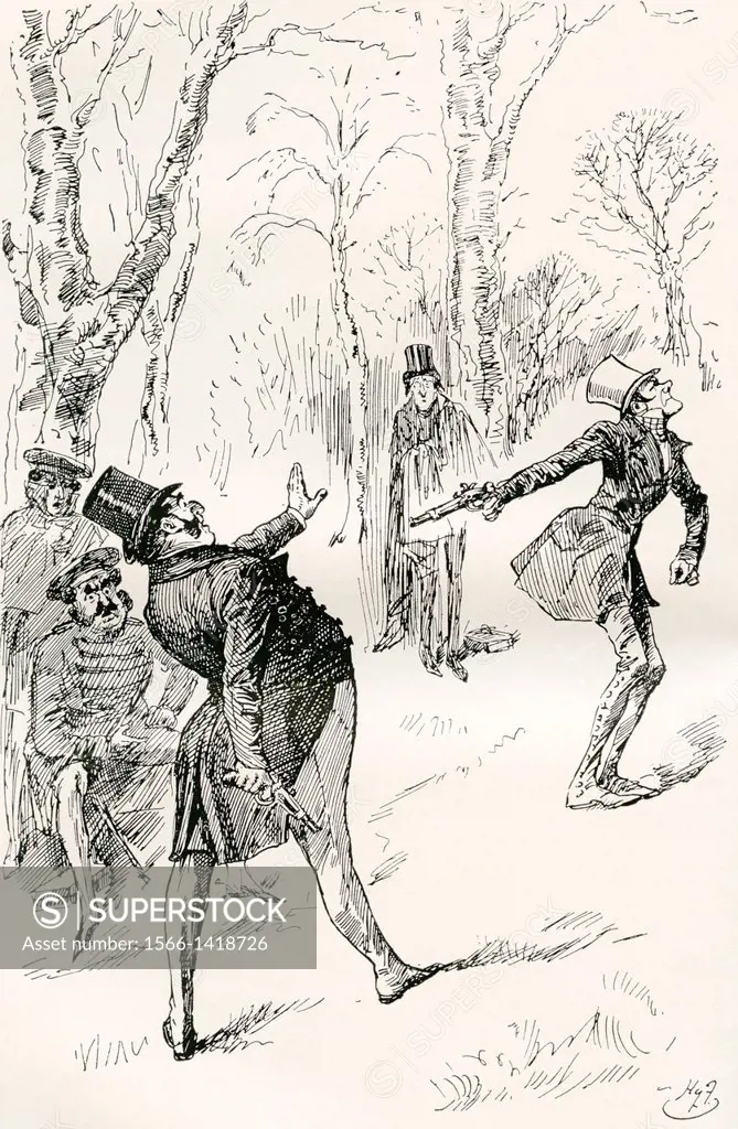 "The Duel After the Ball. """" Mr. Winkle´s eyes being closed, prevented his observing the very extraordinary and unaccountable demeanour of Doctor Sl...