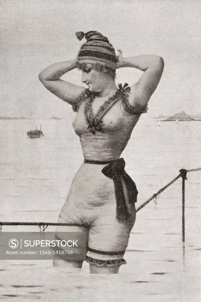 A woman bather in a provocative bathing suit in the late 19th century. From Illustrierte Sittengeschichte vom Mittelalter bis zur Gegenwart by Eduard ...