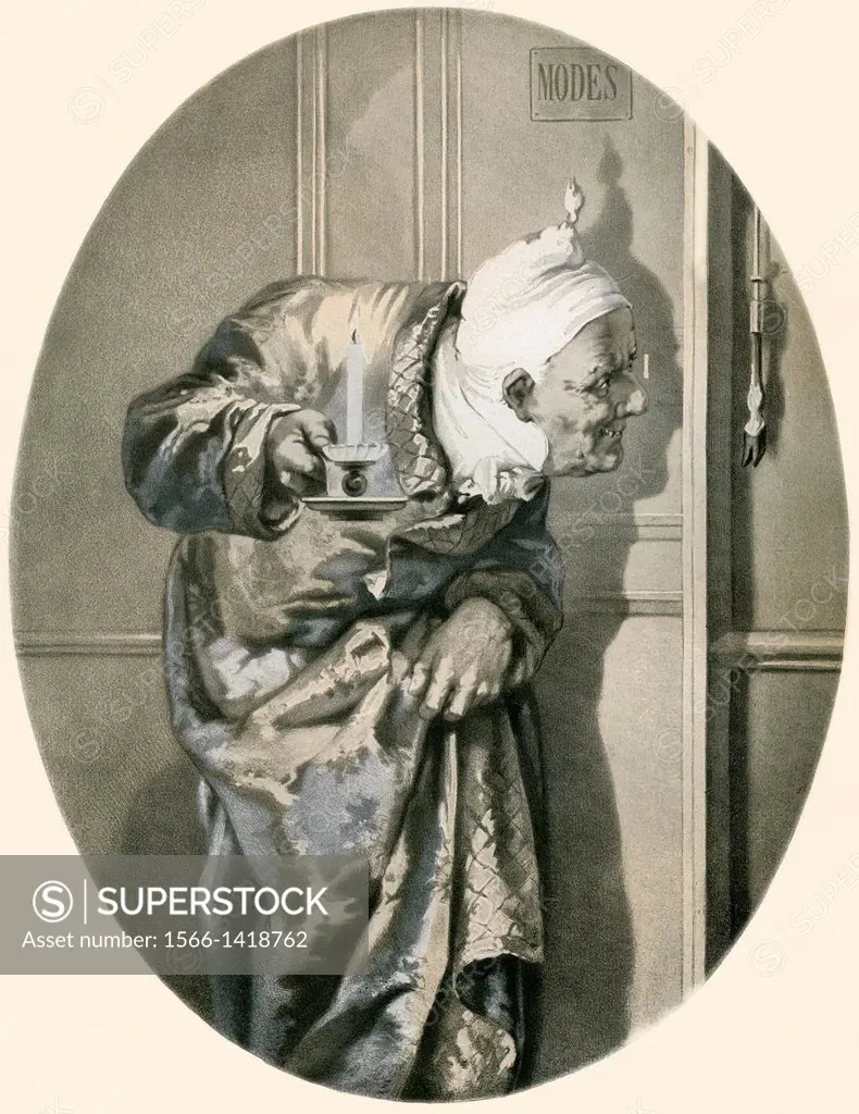 Old man spying through keyhole. From Illustrierte Sittengeschichte vom Mittelalter bis zur Gegenwart by Eduard Fuchs, published 1909.