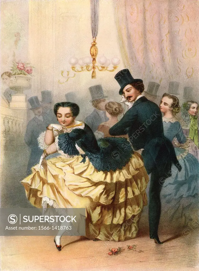 Ballroom scene in the 19th century. From Illustrierte Sittengeschichte vom Mittelalter bis zur Gegenwart by Eduard Fuchs, published 1909.
