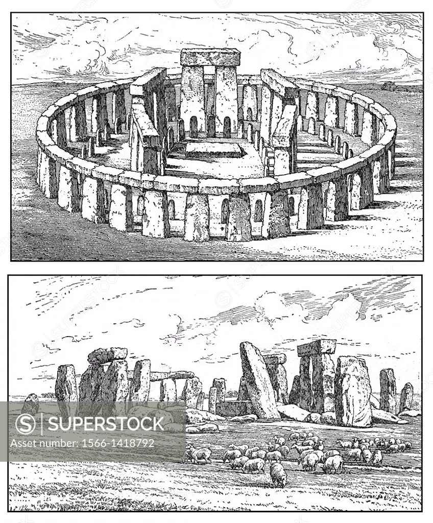 Stonehenge near Salisbury, Wiltshire, England, UK, Europe, 2000 BC and today.