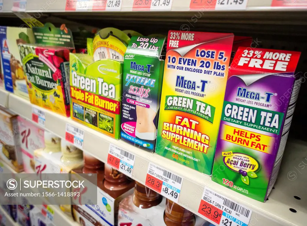 A selection of dietary aids from various brands is seen in a drugstore in New York