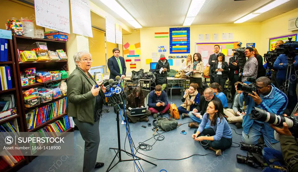 NYC Dept. of Education Chancellor Carmen Fariña visits MS 223, The Laboratory School of Finance and Technology, in the Bronx borough of New York on Th...