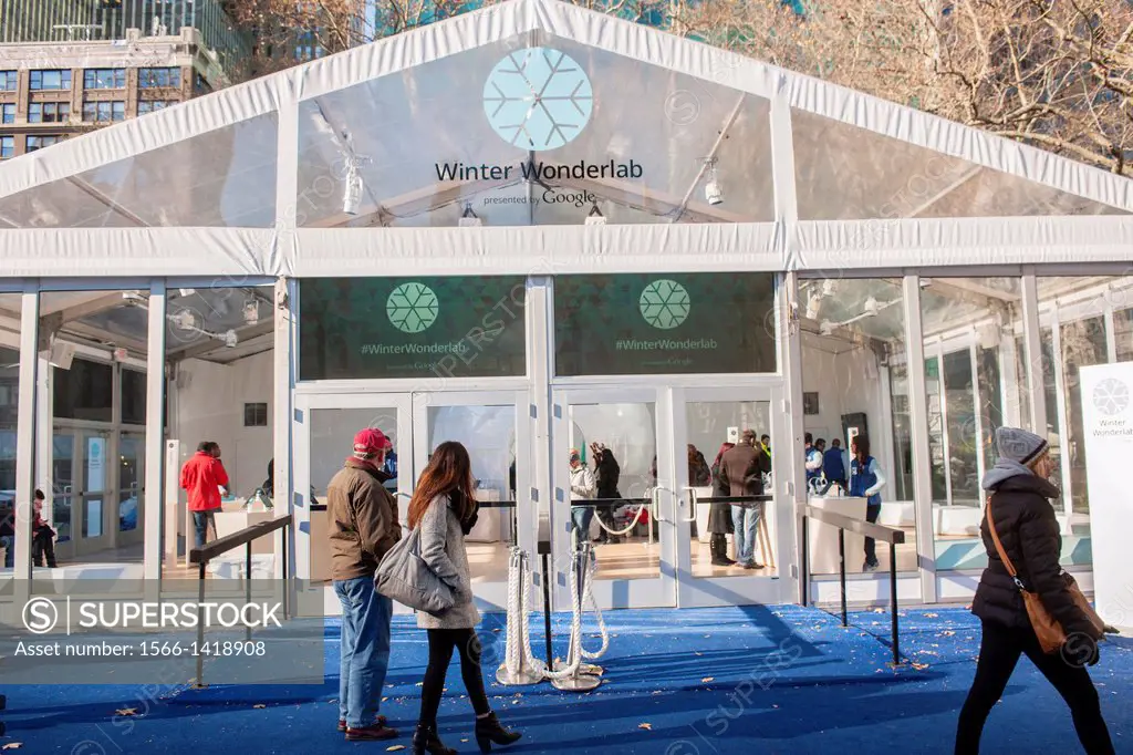 Google´s Winter Wonderlab pop-up in Bryant Park in New York. The minimalist store, one of six Google has set up around the country to hawk its product...
