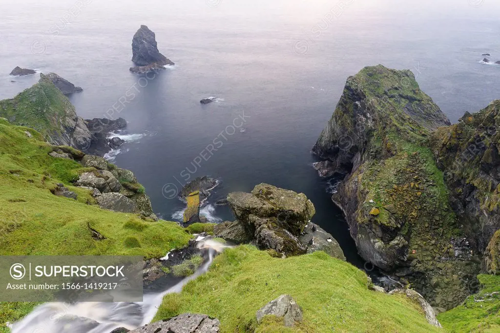Waterfall, Hermaness, Shetland isles, Scotland, United kingdon, Europe.