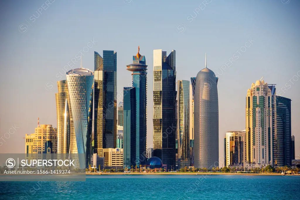 Qatar , Doha City, The Corniche , West Bay Skyline.