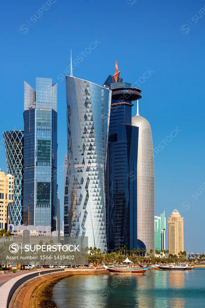 Qatar , Doha City, The Corniche , West bay skyline.