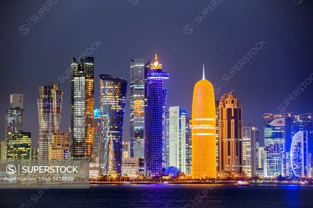 Qatar , Doha City, The Corniche, sunset.