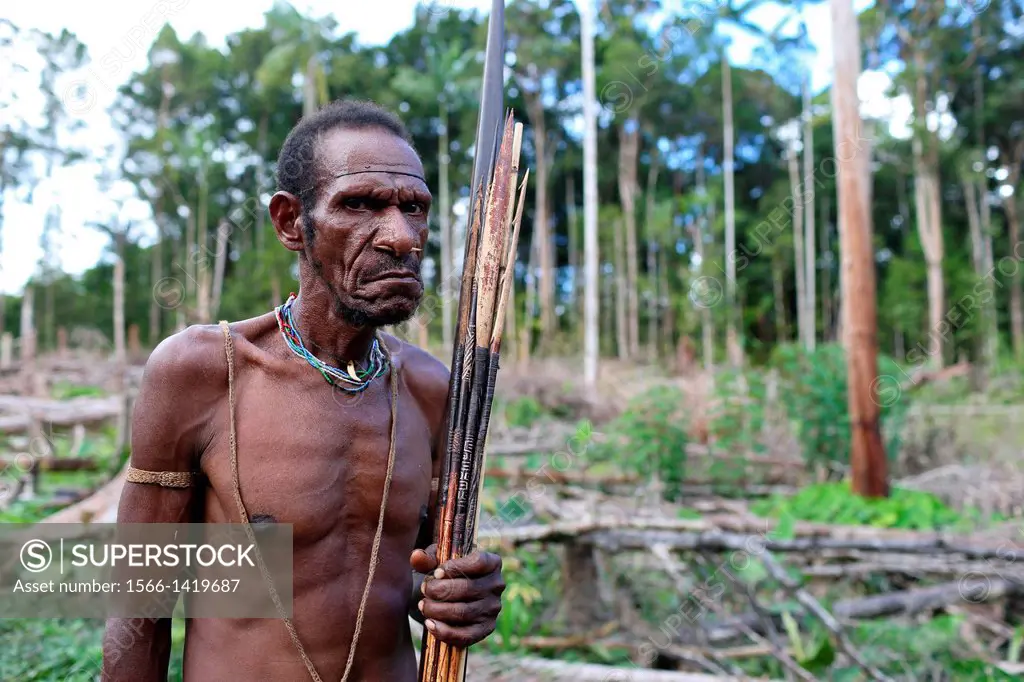 Kombai man in the jungle, Papua, Indonesia, Southeast Asia.