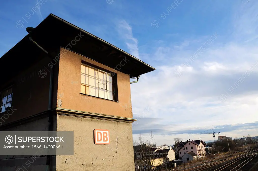 The old bridge signal box at the station in Memmingen / Bavaria