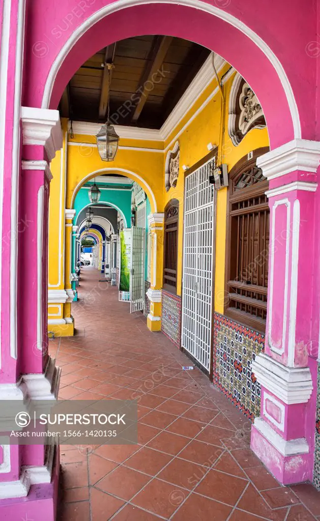 colorful architecture in the UNESCO World Heritage zone of Georgetown in Penang, Malaysia.