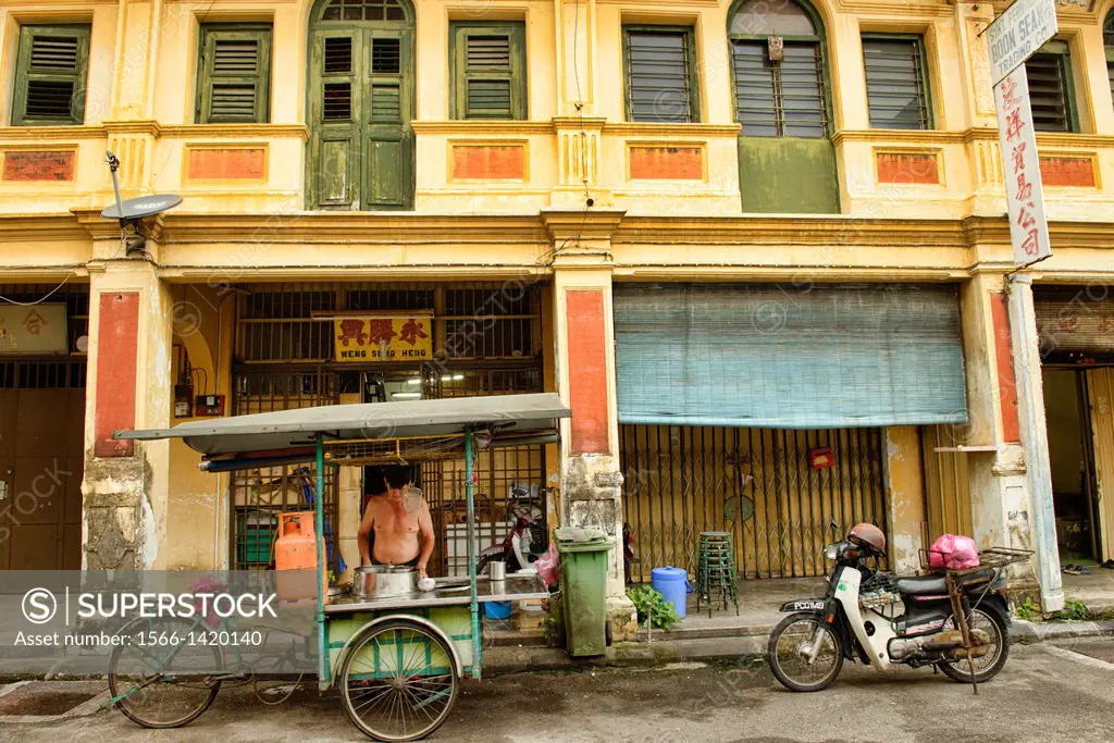 street scene in the UNESCO World Heritage zone of Georgetown in Penang, Malaysia.