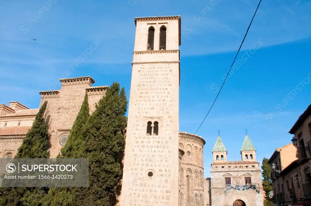 Santiago del Arrabal church and Bisagra Gate. Toledo, Spain.