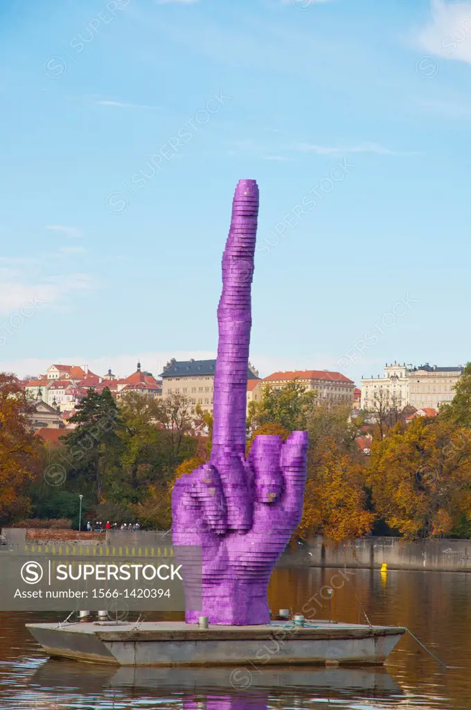 David Cerny´s sculpture middle finger pointing at the castle which is the presidential and government office of the country ahead of late October 2013...