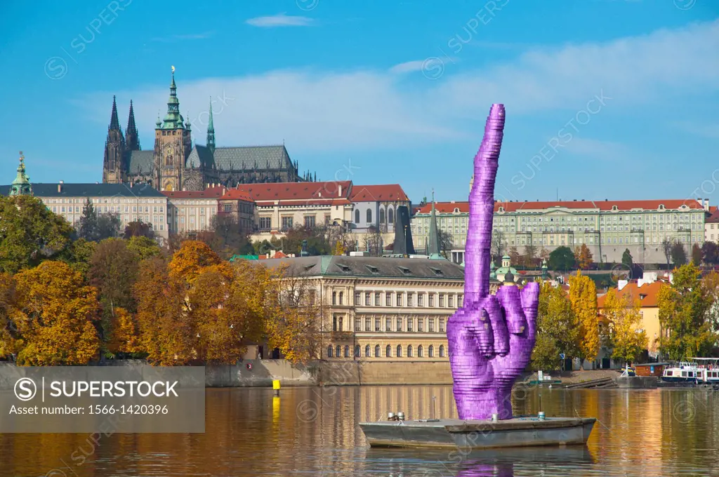 David Cerny´s sculpture middle finger pointing at the castle which is the presidential and government office of the country ahead of late October 2013...
