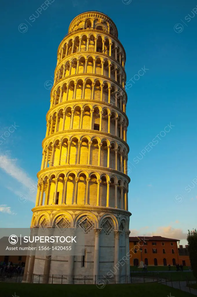 Torrre Pendante the leaning tower at Piazza del Miracoli the field of miracles Pisa city Tuscany region Italy Europe.