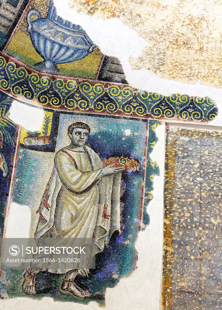 Early Christian mosaic (6th century), Baptistery of St. John, Naples Cathedral (Duomo), Naples, Campania, Italy.