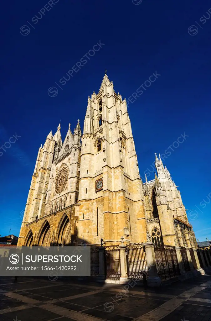 Gothic style Cathedral of León, Castilla y León, Spain.