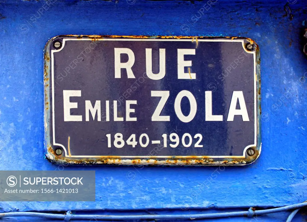 close-up of Emil Zola street plate, Le Havre, Seine-Maritime, Upper Normandy, France.