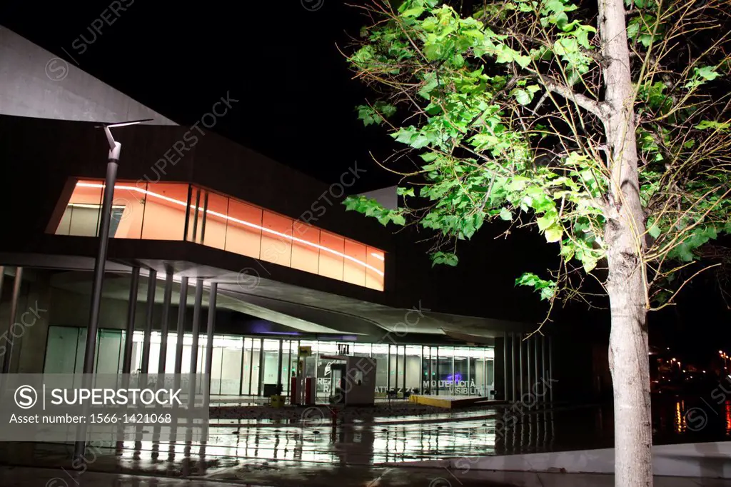The Maxxi National Museum of 21st Century Art at night in rome italy