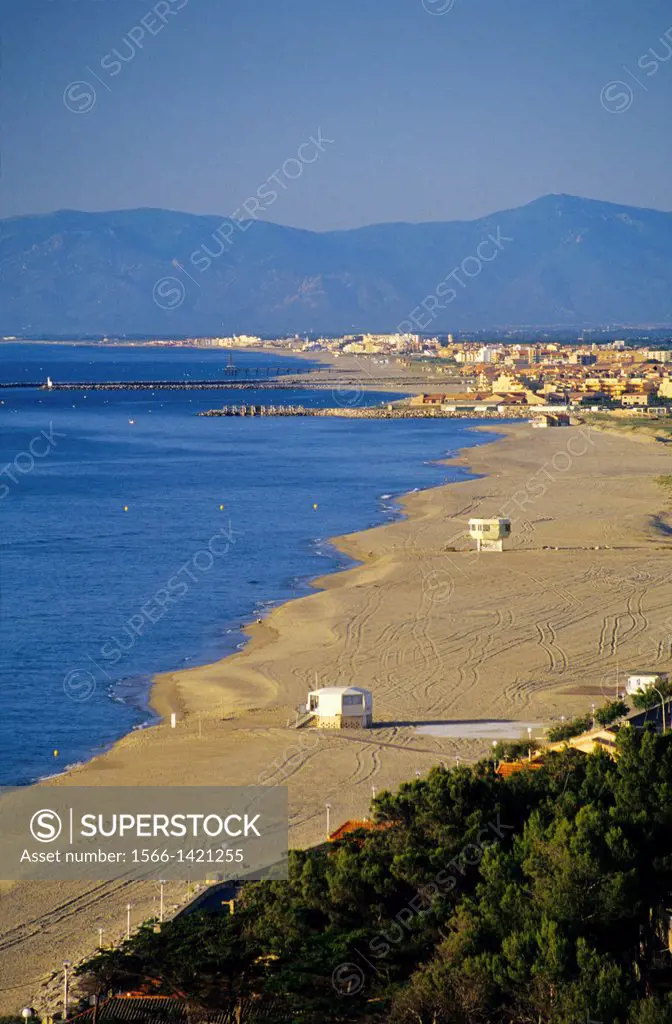 Beach on Radieuse coast and Port Leucate and Port Barcares, Aude/Eastern Pyrenees, Languedoc-Roussillon, France