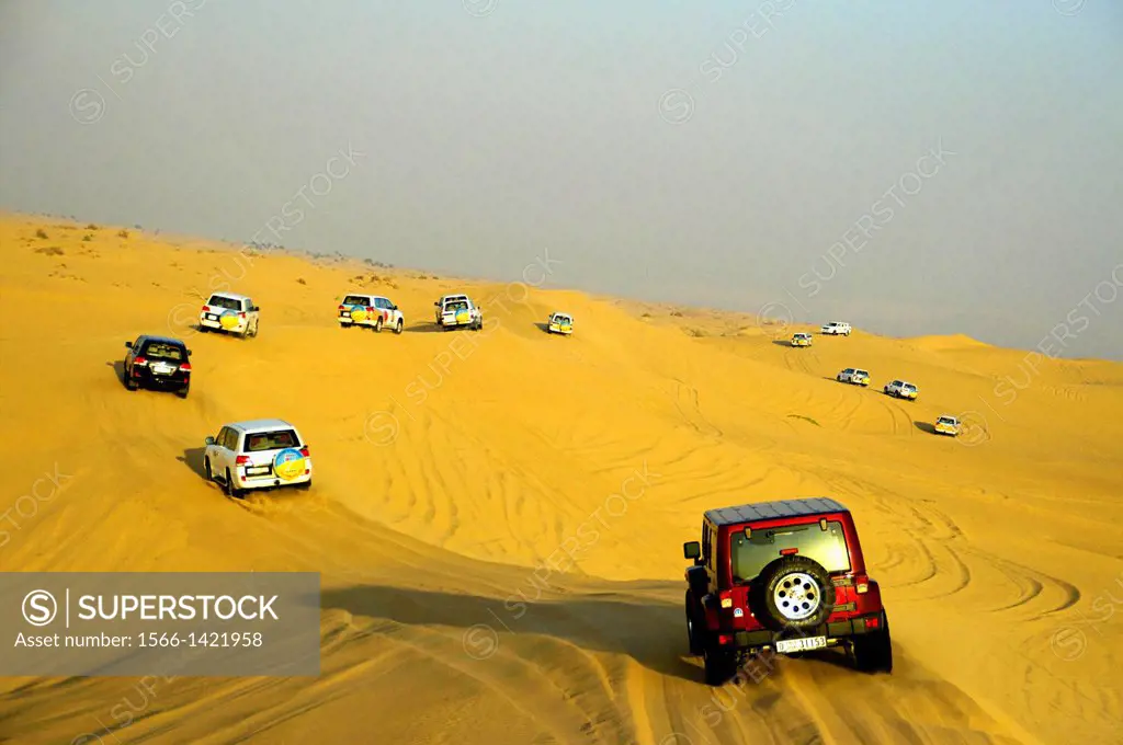 Desert sfari on jeeps. Dune bashing in Dubai. UAE