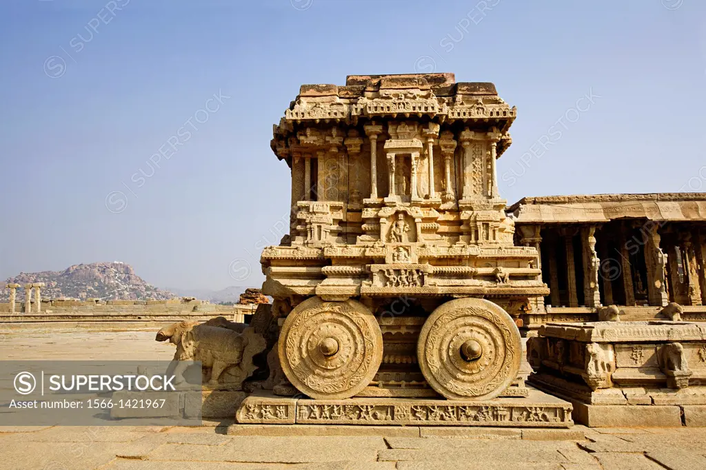 Stone chariot or ratha. General view Hampi, Karnataka, India.