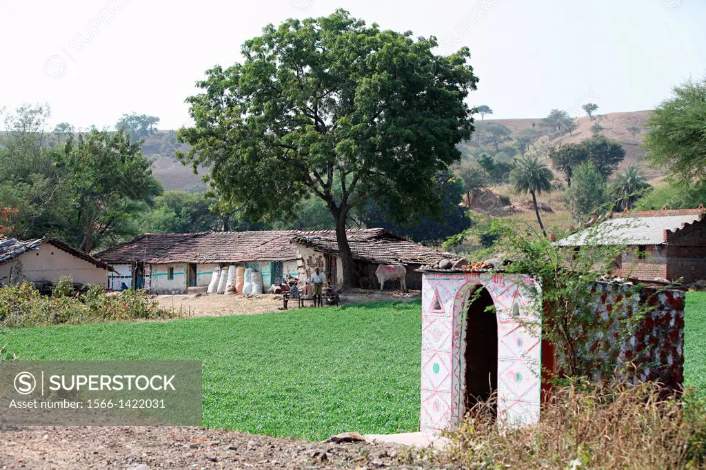 Tribal village settlement. Bhil tribe, Zabua district, Madhya Pradesh, India.
