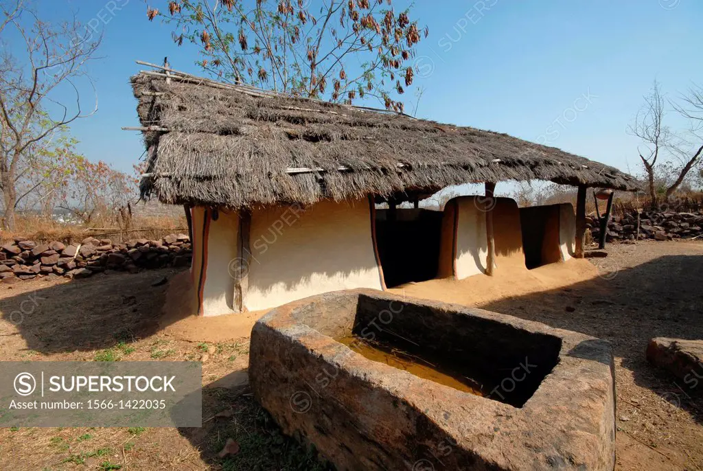 Tribal Gadaba hut. Odisha tribe. Manav Sangrahalaya, Bhopal, Madhya Pradesh, India.