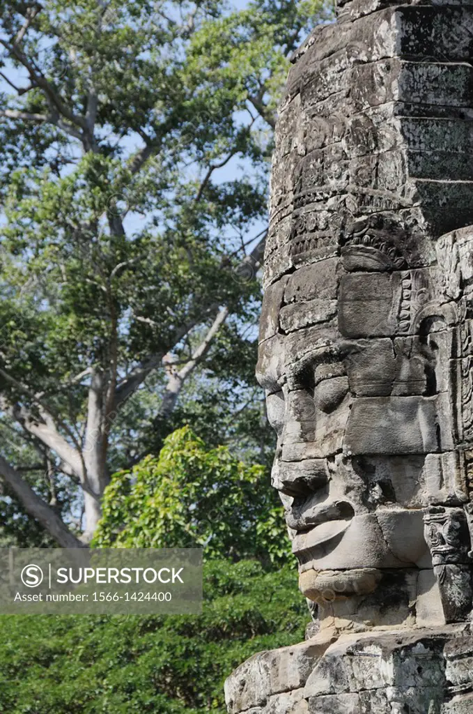 Face of the Lokeshwaram at Bayon Temple in the Forest of Angker