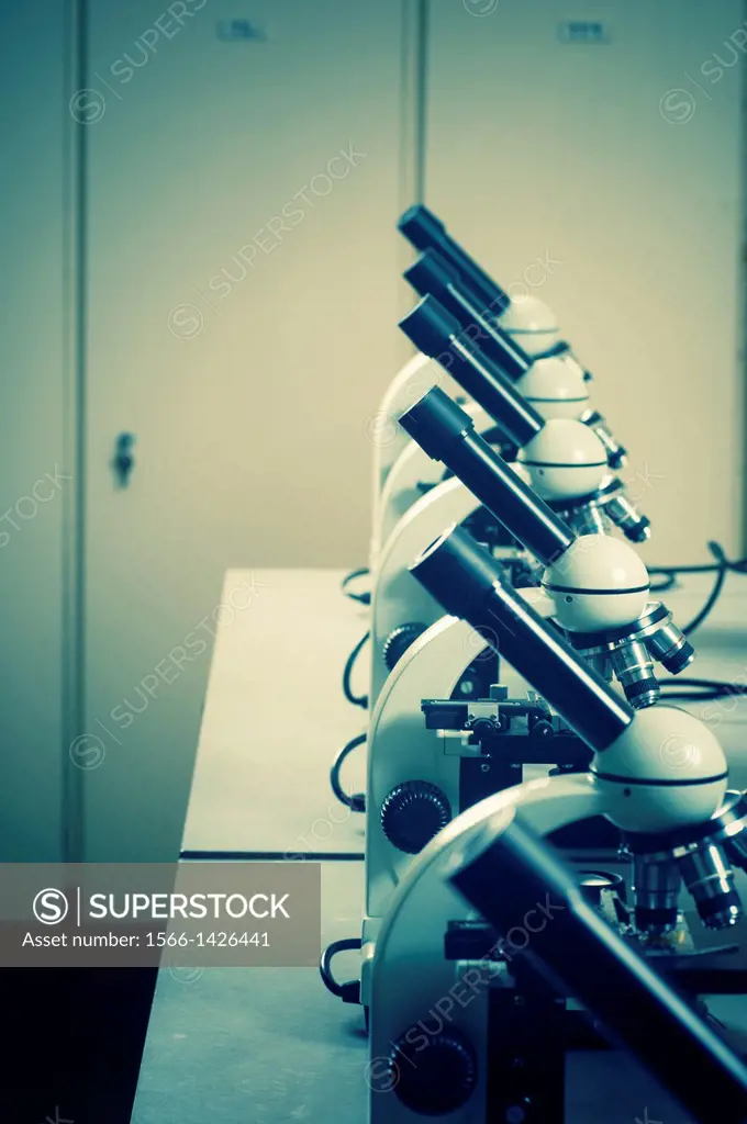 Microscopes inside a lab.
