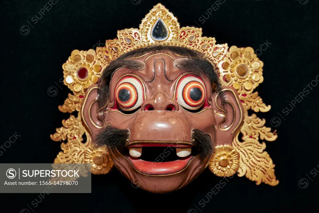 Delem mask made using real human facial hair. Setia Darma House of Masks and Puppets, Mas, Ubud, Bali, Indonesia.