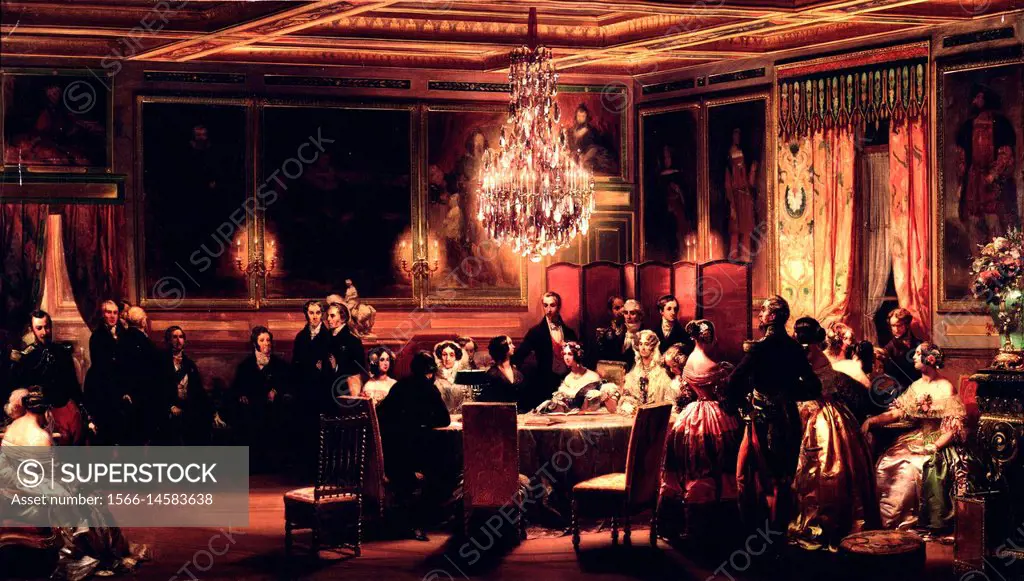 Eugène Louis Lami - . Reception in honour of Victoria and Albert at the castle of Eu (September 1843).