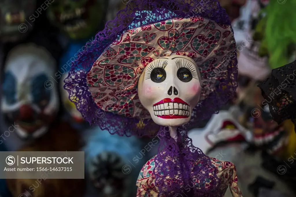 Skulls, Dia de los Muertos (Day of the Dead), San Angel Market, Mexico City, Mexico