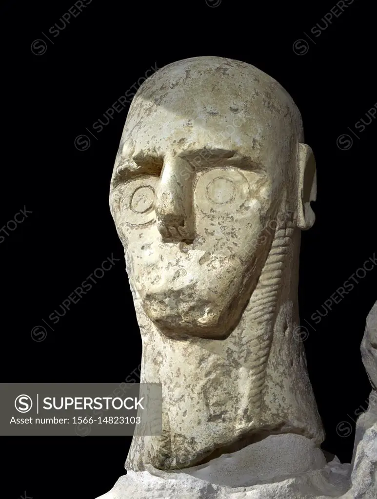 9th century BC Giants of Mont'e Prama Nuragic stone statue of a boxer, Mont'e Prama archaeological site, Cabras. 2014 excavation. Civico Museo Archeol...