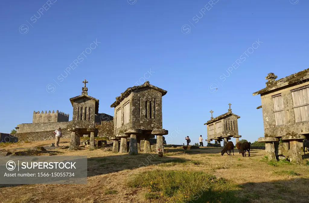 Espigueiros, the old and traditional stone granaries of Lindoso. Peneda Gerês National Park, Portugal.