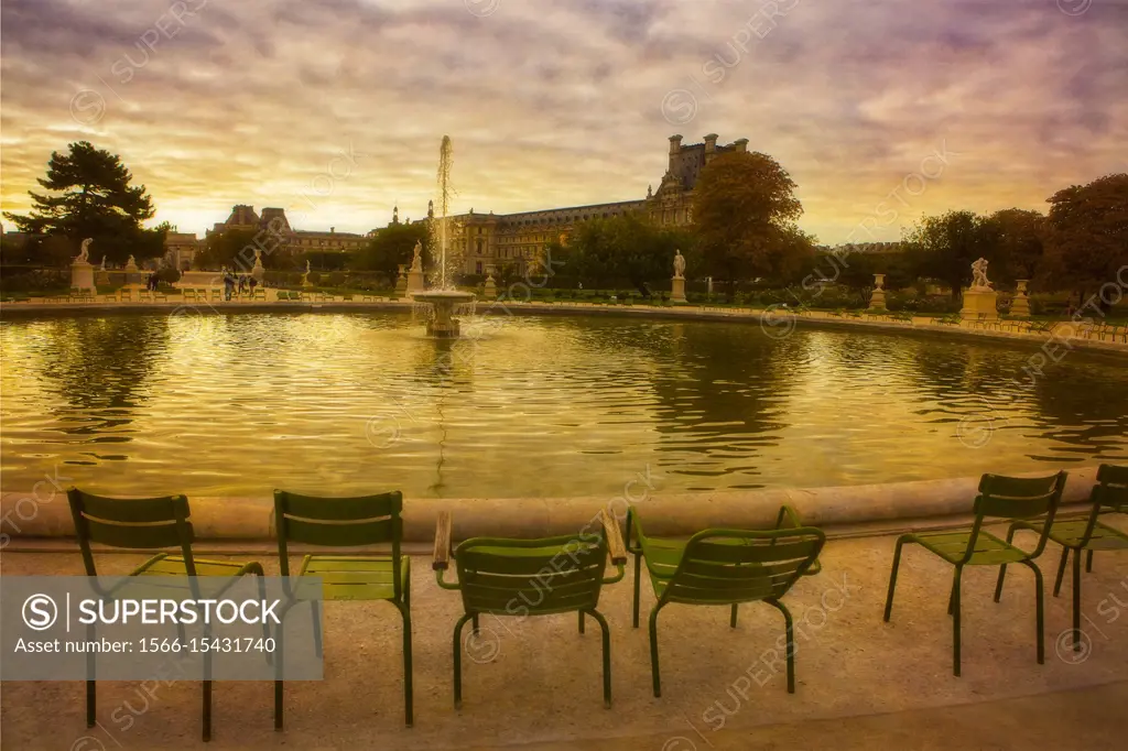 The Tuileries Gardens near the Louvre in Paris, France.