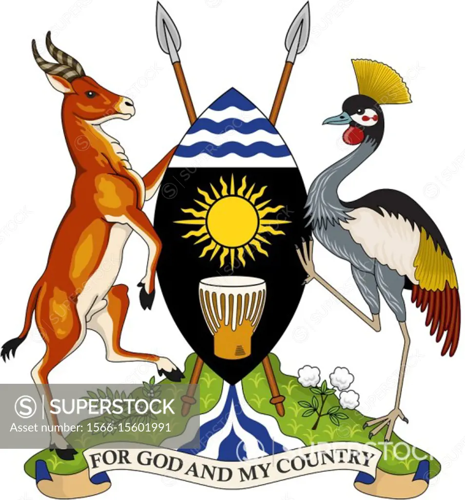 National coat of arms of the Republic of Uganda.