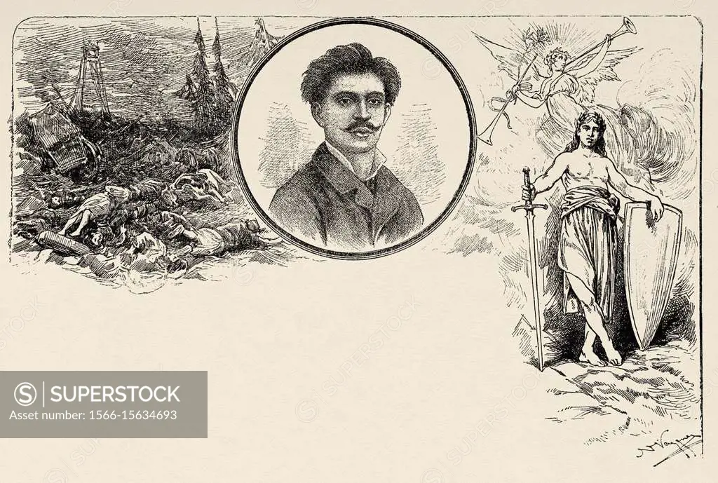 Portrait of Salvador Diaz Mirón. Salvador Antonio Edmundo Espiridión and Francisco de Paula Díaz Ibáñez (1853 - 1928) Mexican poet, forerunner of mode...
