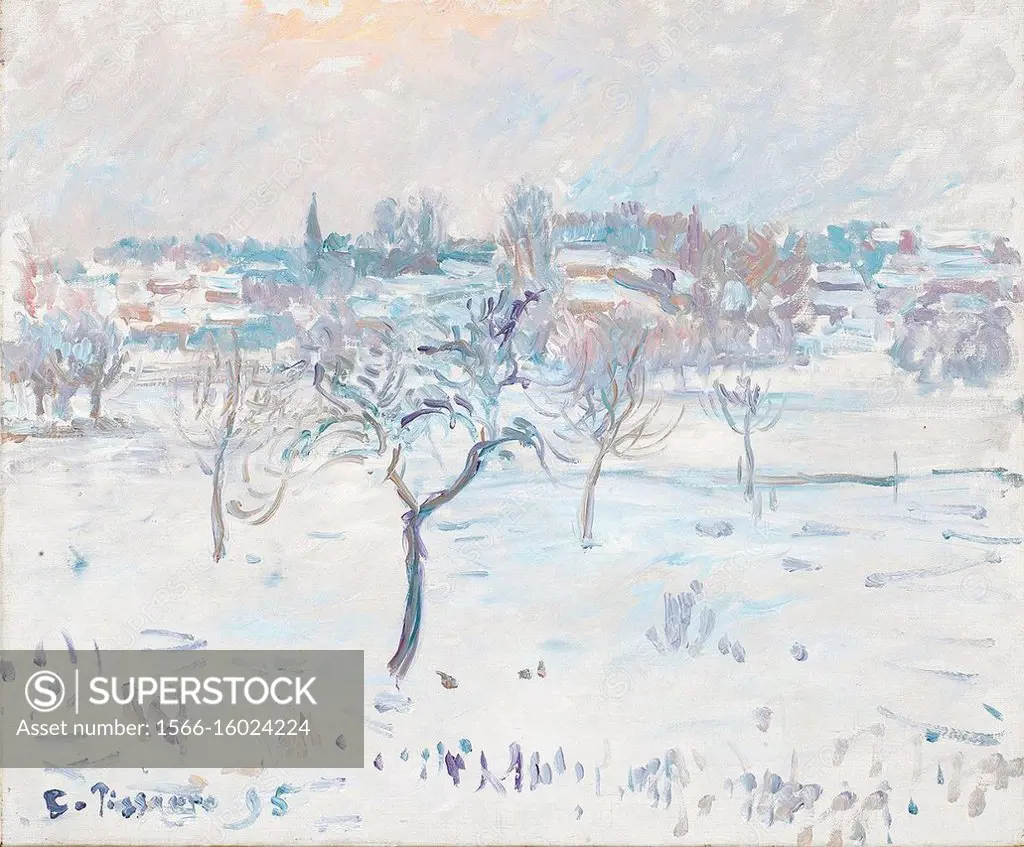 Camille pissarro (1830 1903) snowy landscape at eragny with an apple tree 1895.