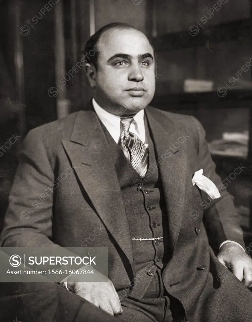 Alphonse Gabriel ""Al"" Capone, 1899 - 1947, aka Scarface. American gangster and businessman. From a police photograph taken circa 1931.