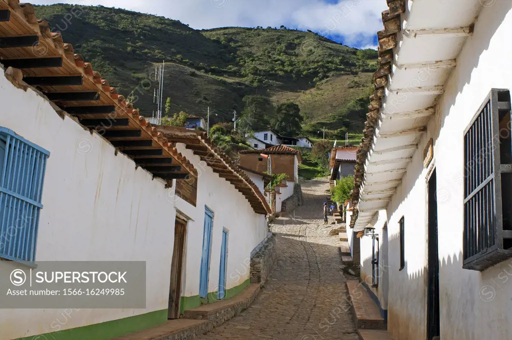 Los Nevados village in andean cordillera Merida state Venezuela. Los Nevados, is a town founded in 1591, located in the Sierra Nevada National Park in...