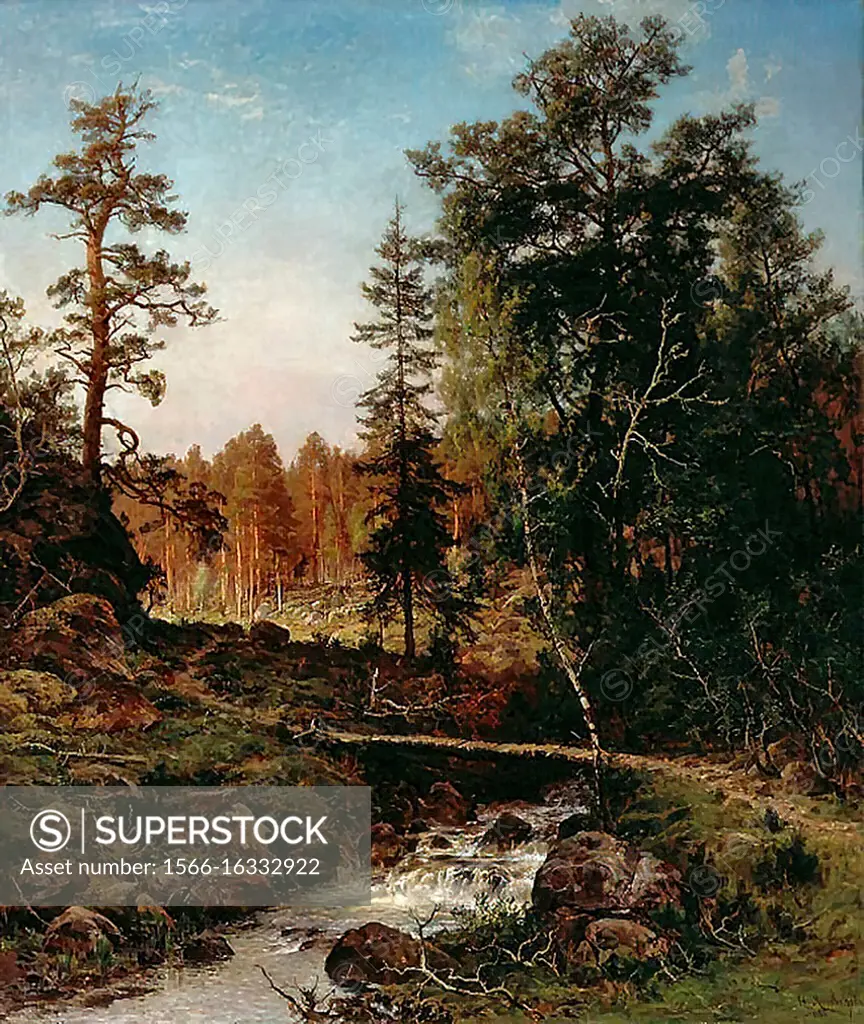 Munsterhjelm Hjalmar - a Forest Landscape from Hauho - Finnish School - 19th Century.