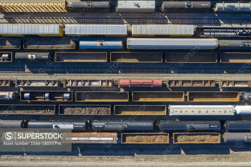 Detroit, Michigan - Railroad cars waiting at a rail yard in southwest Detroit.