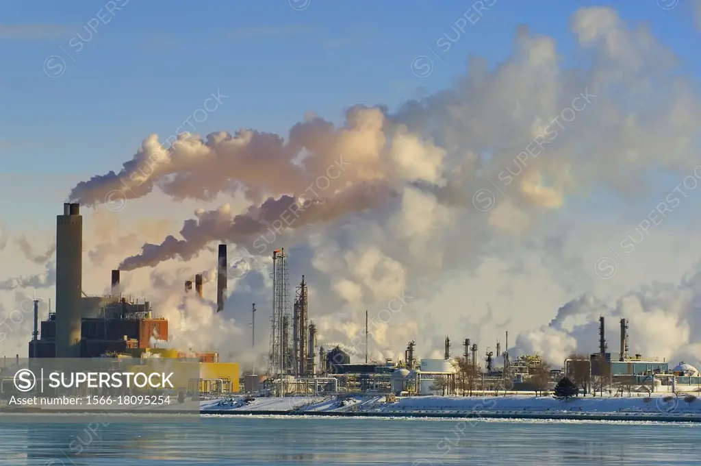 Air Pollution from Chemical Industry on the St. Clair River at Port Huron, Michigan.