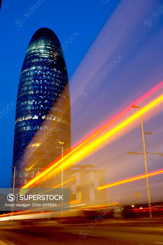 Jean Nouvel´s Agbar Tower at nigth, Barcelona. Catalonia, Spain