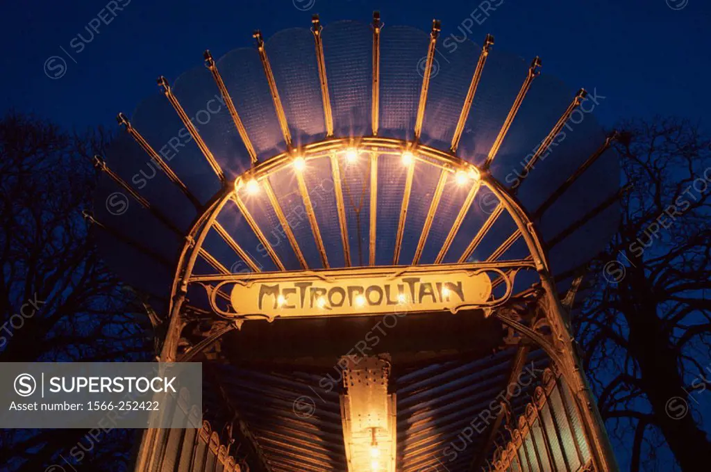 Wrought iron metro entrance by Hector Guimard. Porte Dauphine. Paris. France.