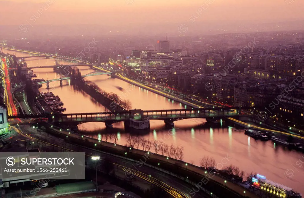 General view to the west from the Eiffel tower. River Seine. Paris. France.