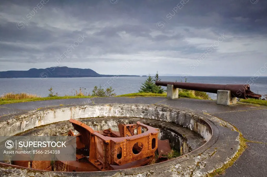 Fort Abercrombie State Historical Park. Remnants of 8-inch Mark VI Artillery Cannon from WW2. Kodiak. Kodiak Island. Southwest Alaska. USA.