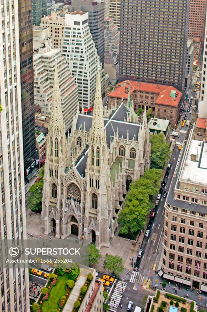 Aerial view of St. Patrick´s Cathedral near Rockefeller Center. New York City. New York. United States